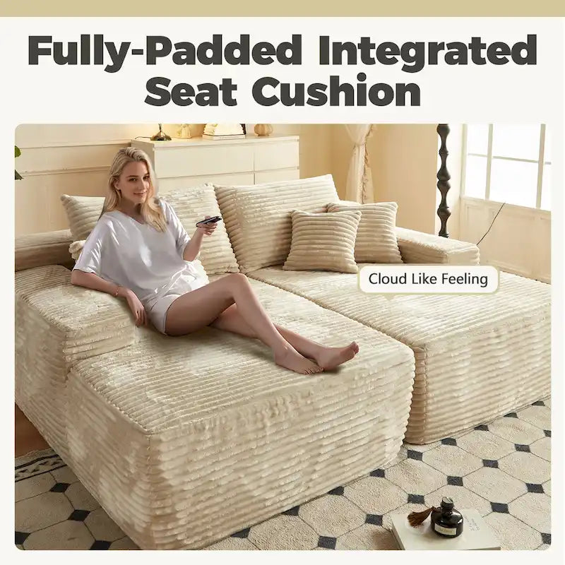 HOOOWOOO Modulares Sofa, Plüsch-Cord-Ecksofa mit Kissen