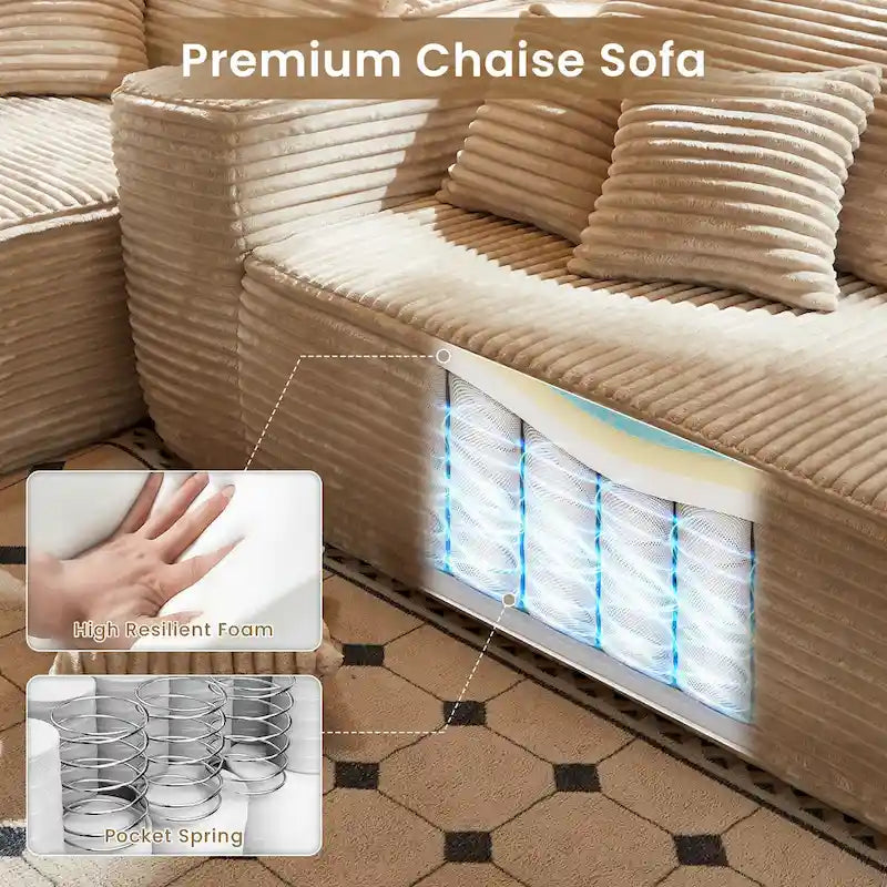 HOOOWOOO Modulares Sofa, Plüsch-Cord-Ecksofa mit Kissen
