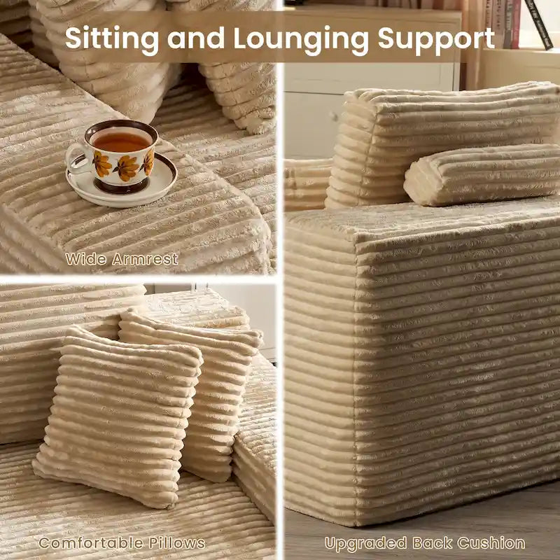 HOOOWOOO Modulares Sofa, Plüsch-Cord-Ecksofa mit Kissen