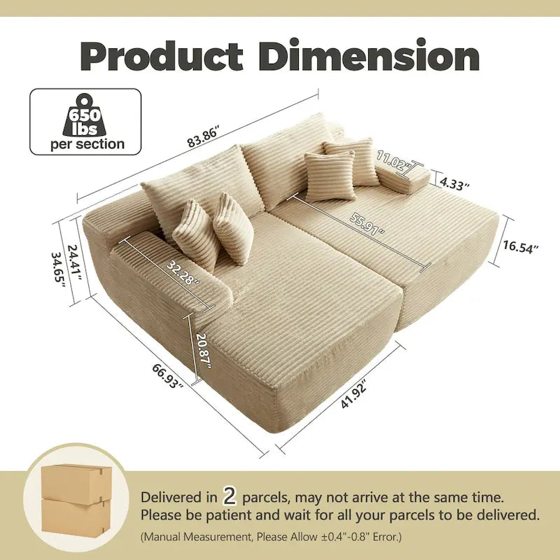 HOOOWOOO Modulares Sofa, Plüsch-Cord-Ecksofa mit Kissen