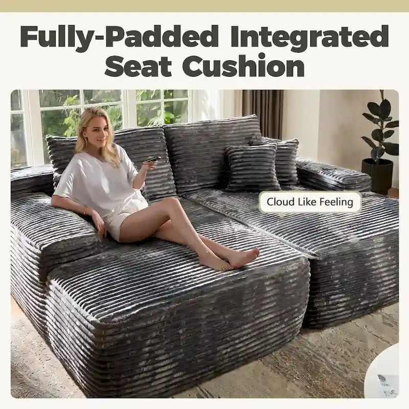 HOOOWOOO Modulares Sofa, Plüsch-Cord-Ecksofa mit Kissen