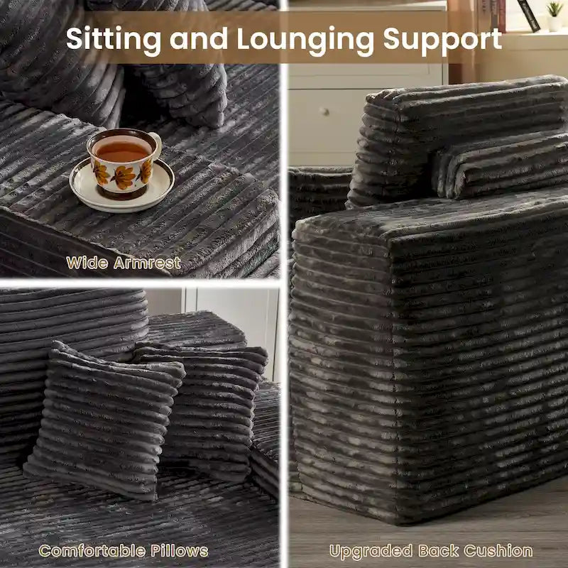 HOOOWOOO Modulares Sofa, Plüsch-Cord-Ecksofa mit Kissen