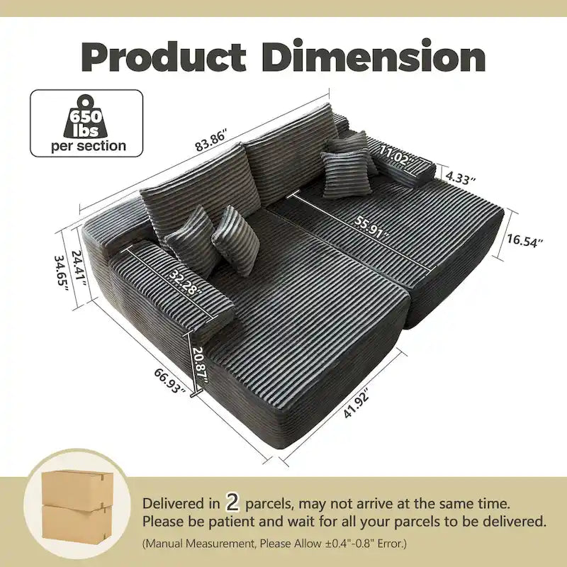 HOOOWOOO Modulares Sofa, Plüsch-Cord-Ecksofa mit Kissen