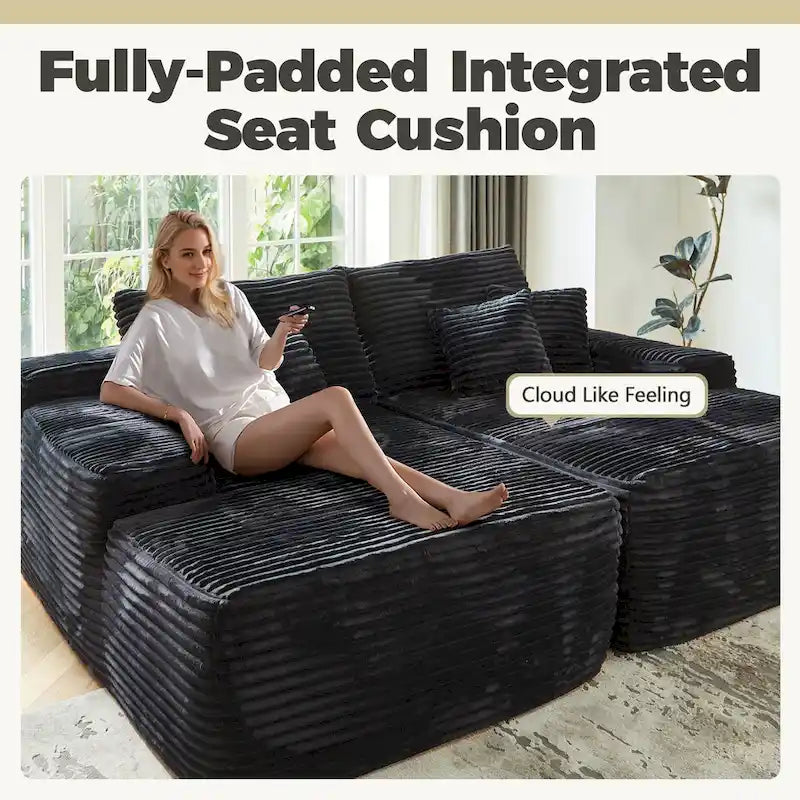 HOOOWOOO Modulares Sofa, Plüsch-Cord-Ecksofa mit Kissen