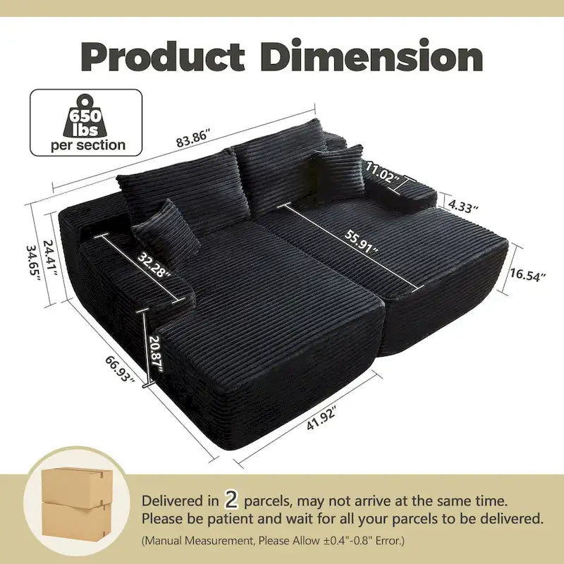 HOOOWOOO Modulares Sofa, Plüsch-Cord-Ecksofa mit Kissen