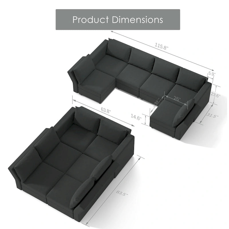 Modulares Sofa Modernes Sektionssofa mit Stauraum und freier Aneinanderreihung für Wohnzimmermöbel-Set
