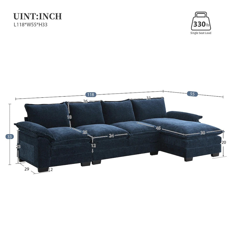 Modernes 5-Sitzer L-förmiges Cloud Sleeper Sofa mit Chaise Lounge und doppelten Sitzkissen