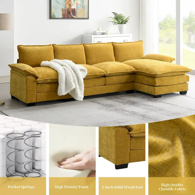 Modernes 5-Sitzer L-förmiges Cloud Sleeper Sofa mit Chaise Lounge und doppelten Sitzkissen