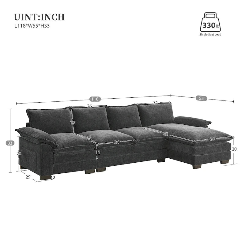 Modernes 5-Sitzer L-förmiges Cloud Sleeper Sofa mit Chaise Lounge und doppelten Sitzkissen