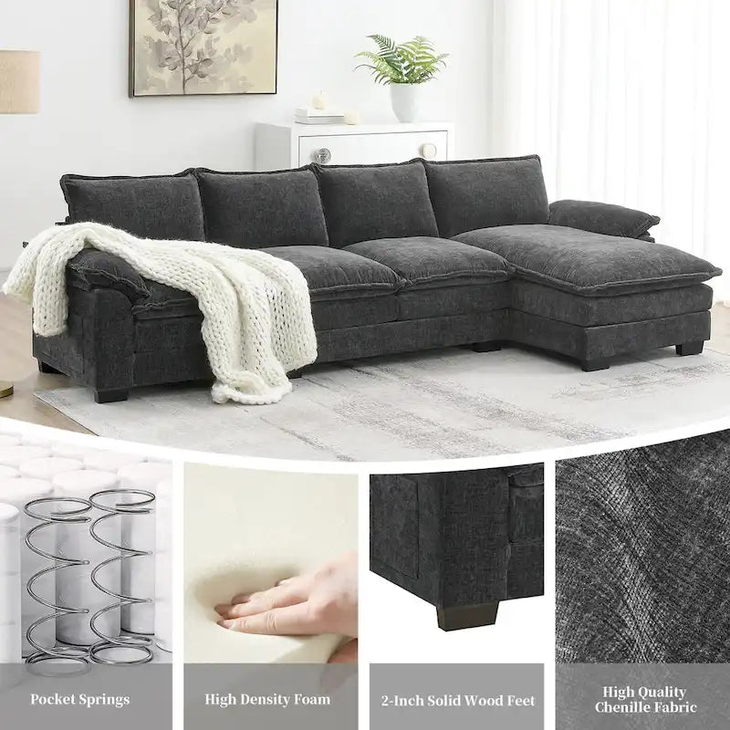 Modernes 5-Sitzer L-förmiges Cloud Sleeper Sofa mit Chaise Lounge und doppelten Sitzkissen
