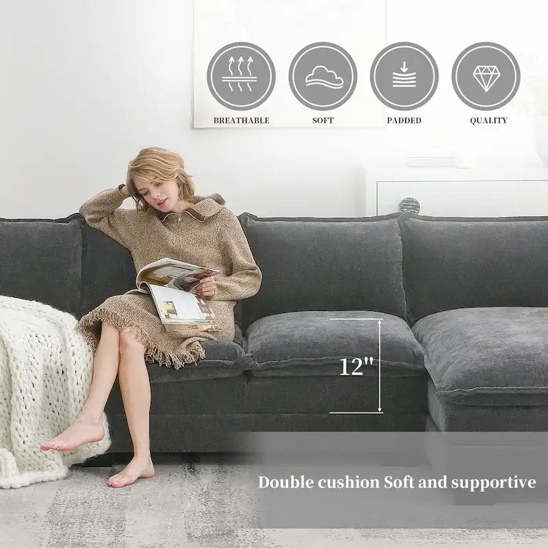 Modernes 5-Sitzer L-förmiges Cloud Sleeper Sofa mit Chaise Lounge und doppelten Sitzkissen