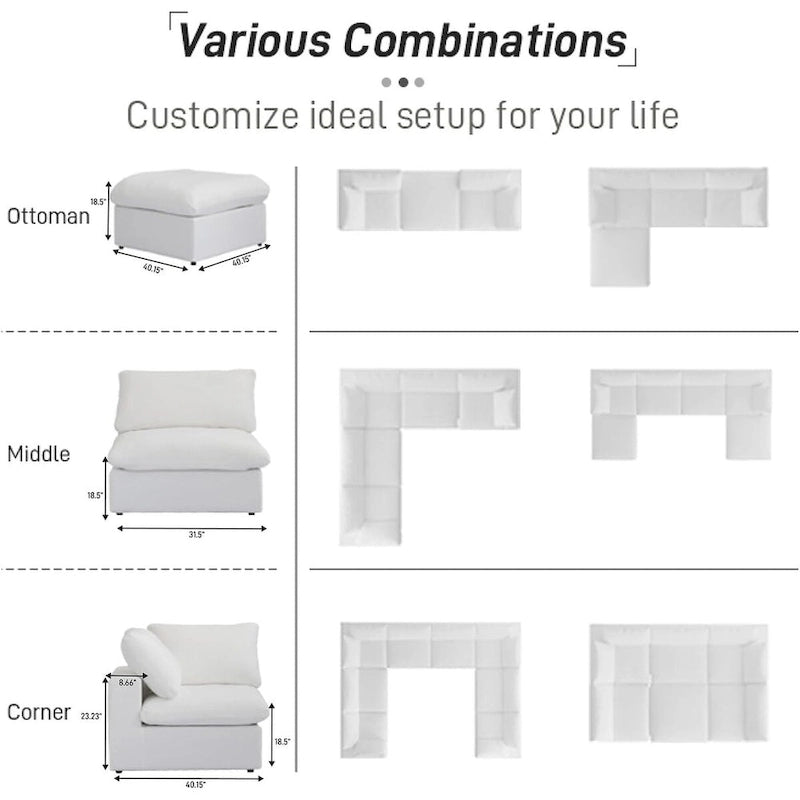 Cloud Modulares Schnittsofa, Daunengefülltes Komfort-Sofa für Wohnzimmer