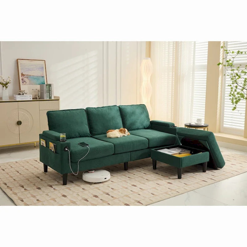 L-förmiges 3-Sitzer-Sofa mit Stauraum-Ottomane