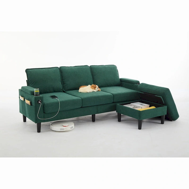 L-förmiges 3-Sitzer-Sofa mit Stauraum-Ottomane
