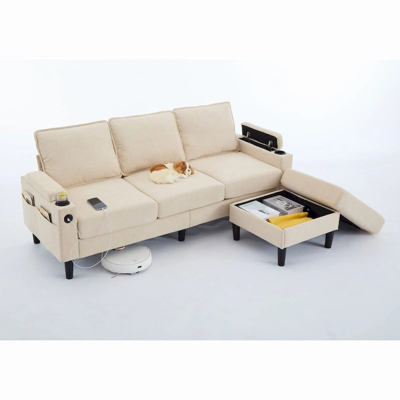 L-förmiges 3-Sitzer-Sofa mit Stauraum-Ottomane