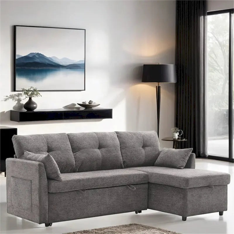 Modulares Ecksofa in L-Form mit umbaubarer Recamiere und Stauraum-Sitz