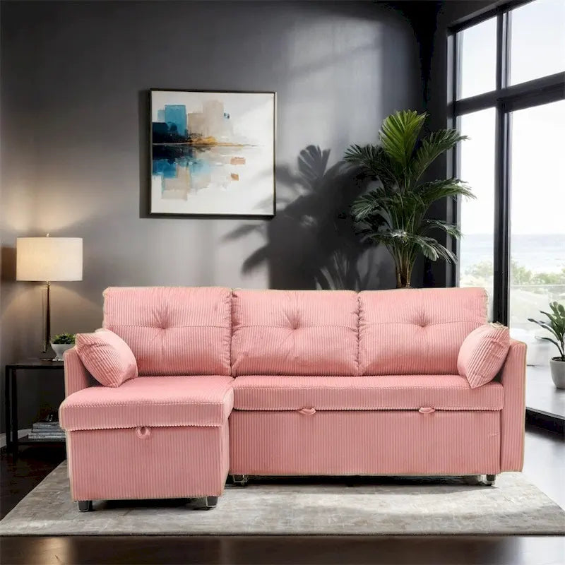 Modulares Ecksofa in L-Form mit umbaubarer Recamiere und Stauraum-Sitz