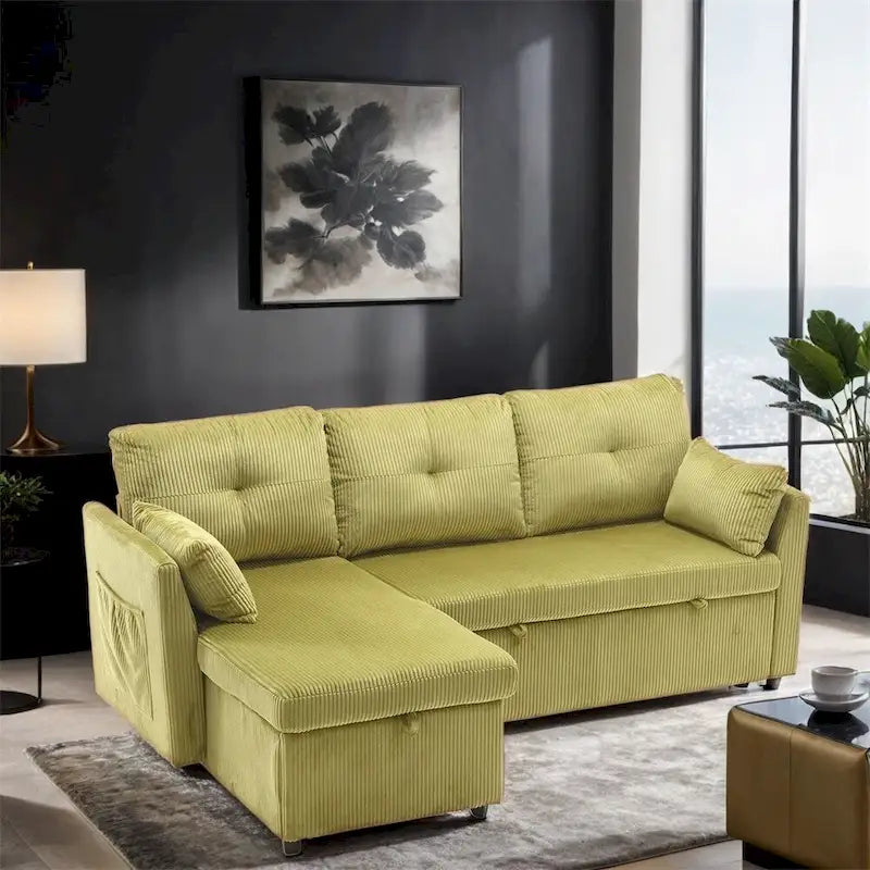 Modulares Ecksofa in L-Form mit umbaubarer Recamiere und Stauraum-Sitz
