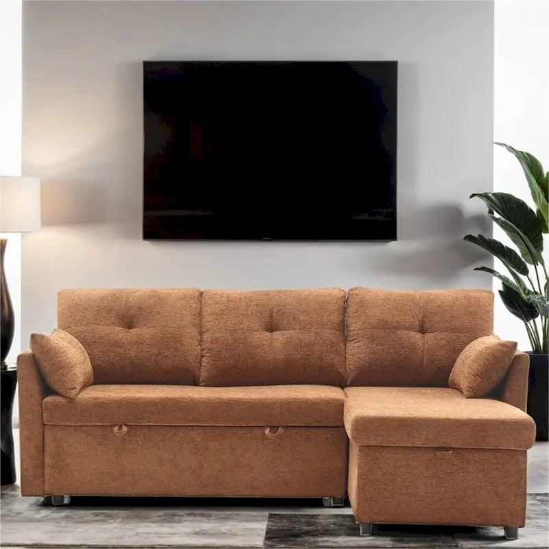 Modulares Ecksofa in L-Form mit umbaubarer Recamiere und Stauraum-Sitz
