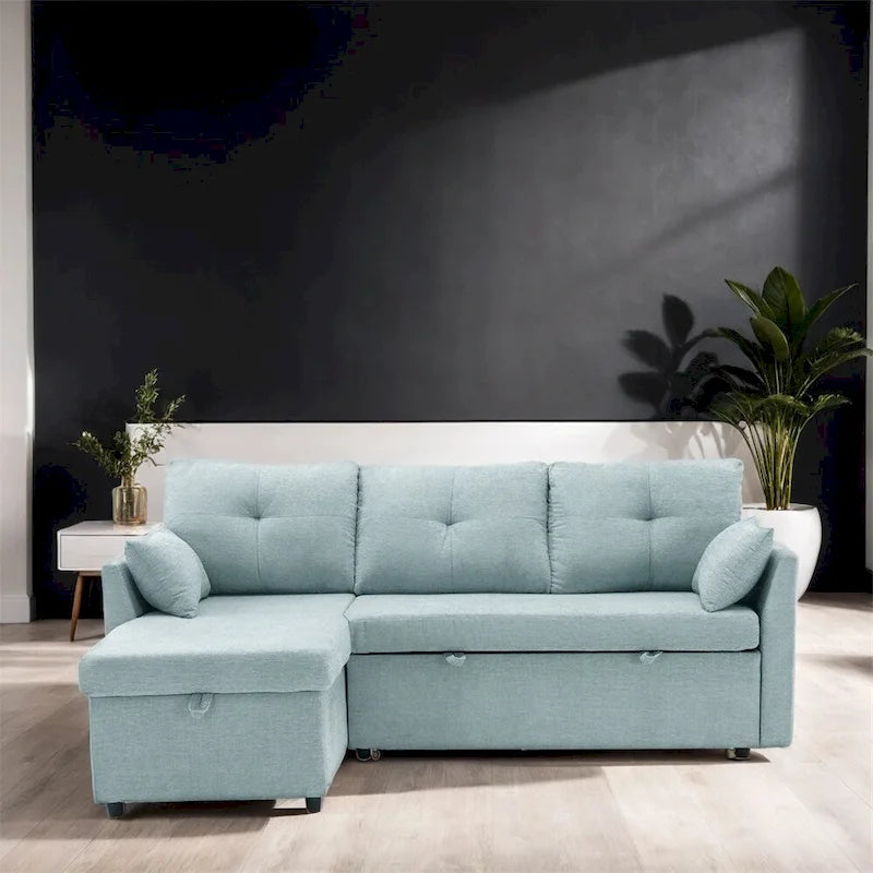 Modulares Ecksofa in L-Form mit umbaubarer Recamiere und Stauraum-Sitz