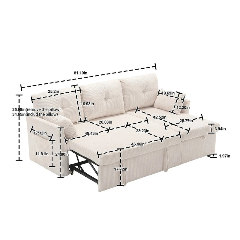 Modulares Ecksofa in L-Form mit umbaubarer Recamiere und Stauraum-Sitz