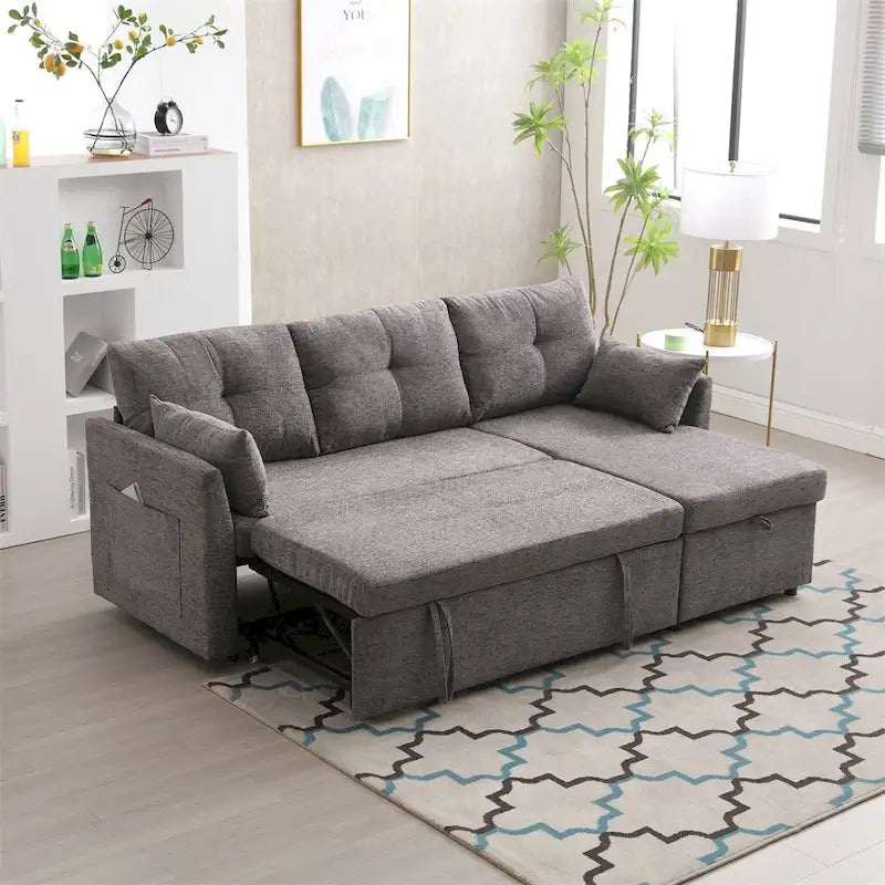 Modulares Ecksofa in L-Form mit umbaubarer Recamiere und Stauraum-Sitz