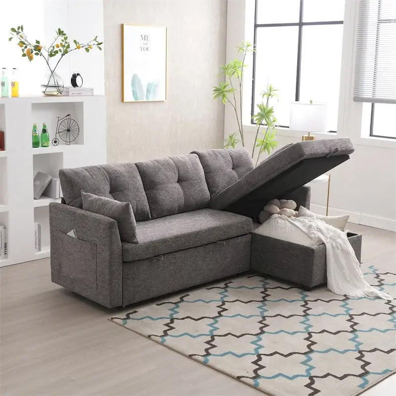 Modulares Ecksofa in L-Form mit umbaubarer Recamiere und Stauraum-Sitz