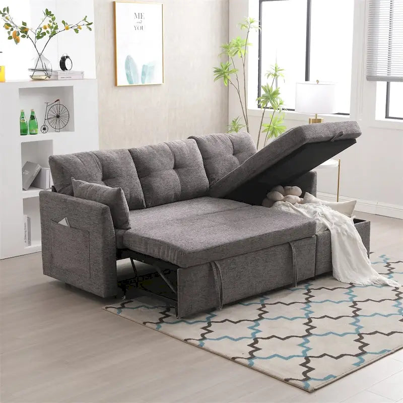 Modulares Ecksofa in L-Form mit umbaubarer Recamiere und Stauraum-Sitz