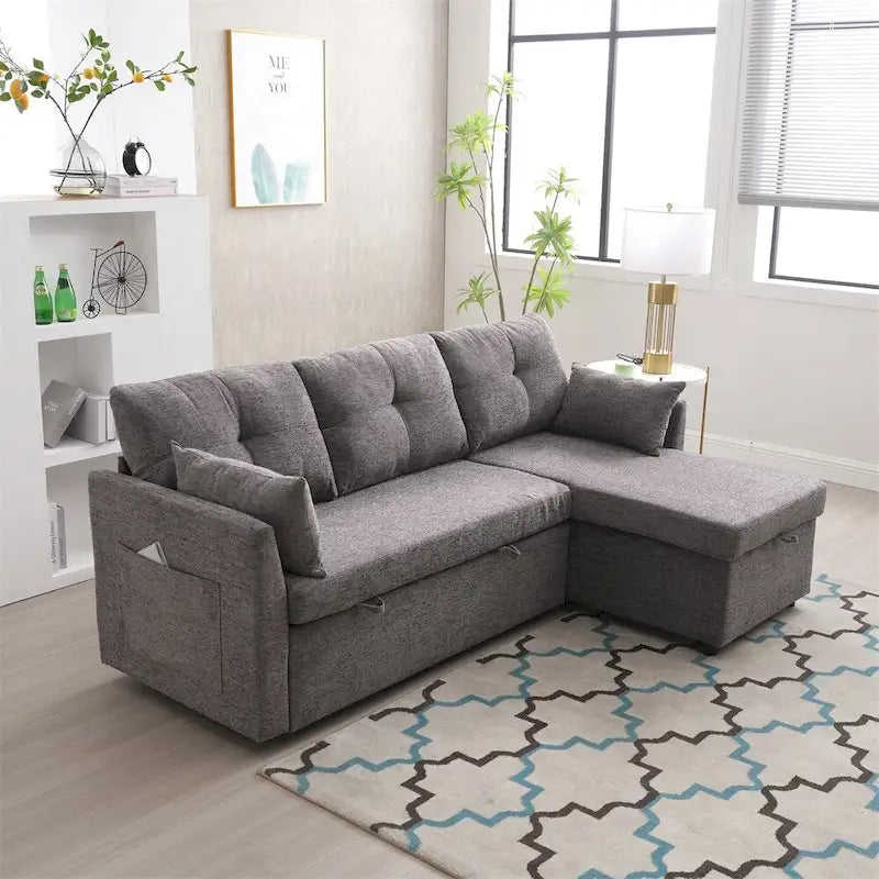 Modulares Ecksofa in L-Form mit umbaubarer Recamiere und Stauraum-Sitz