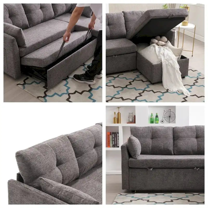 Modulares Ecksofa in L-Form mit umbaubarer Recamiere und Stauraum-Sitz