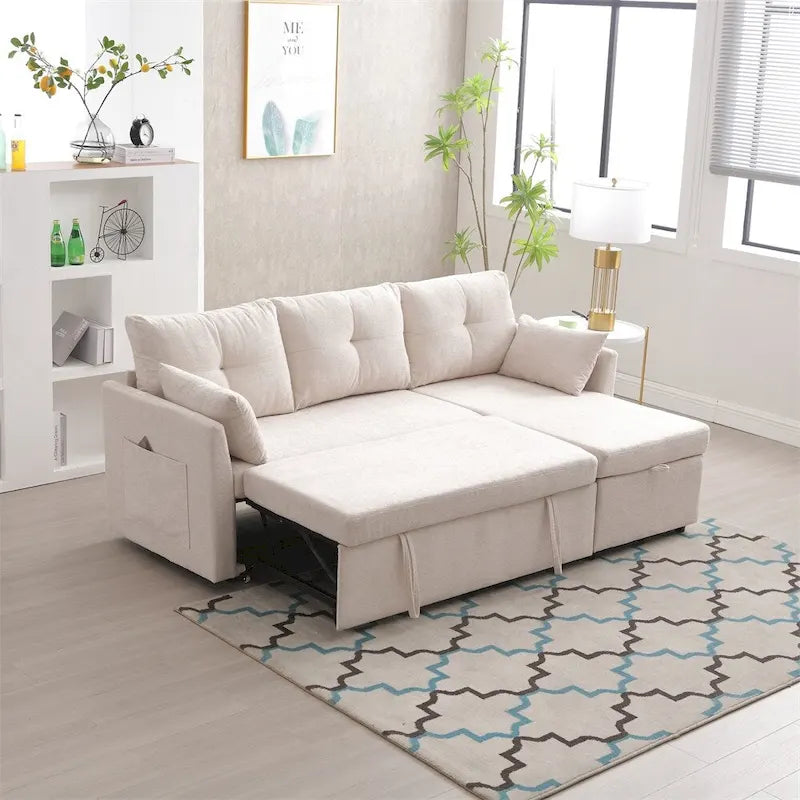 Modulares Ecksofa in L-Form mit umbaubarer Recamiere und Stauraum-Sitz
