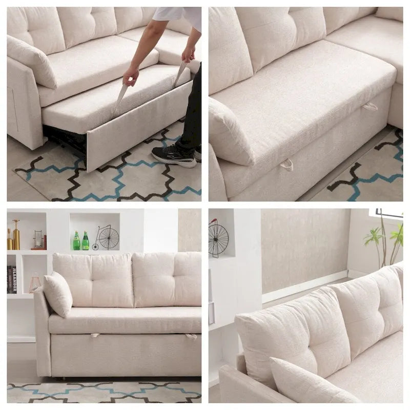 Modulares Ecksofa in L-Form mit umbaubarer Recamiere und Stauraum-Sitz