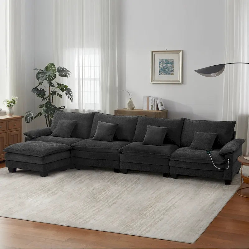5-Sitzer Modulares Schlafsofa-Set, Wandelbares L-förmiges Sofa für das Wohnzimmer