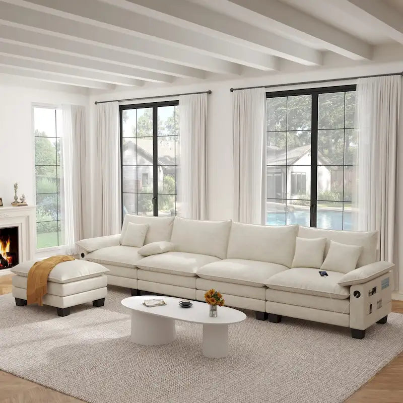 5-Sitzer Modulares Schlafsofa-Set, Wandelbares L-förmiges Sofa für das Wohnzimmer