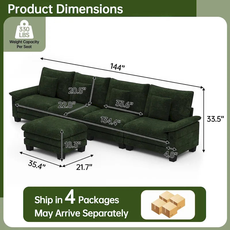 5-Sitzer Modulares Schlafsofa-Set, Wandelbares L-förmiges Sofa für das Wohnzimmer