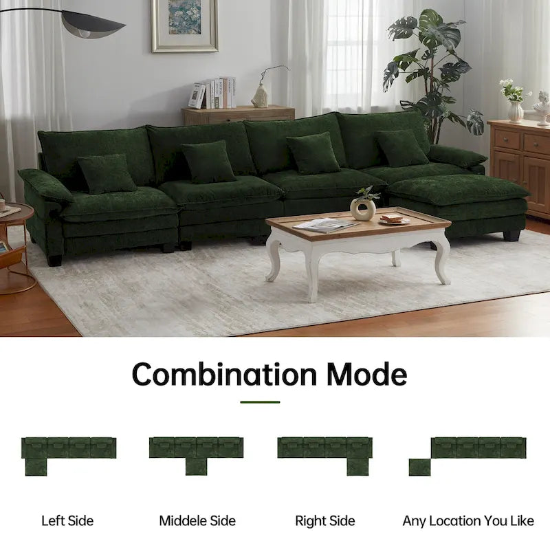 5-Sitzer Modulares Schlafsofa-Set, Wandelbares L-förmiges Sofa für das Wohnzimmer