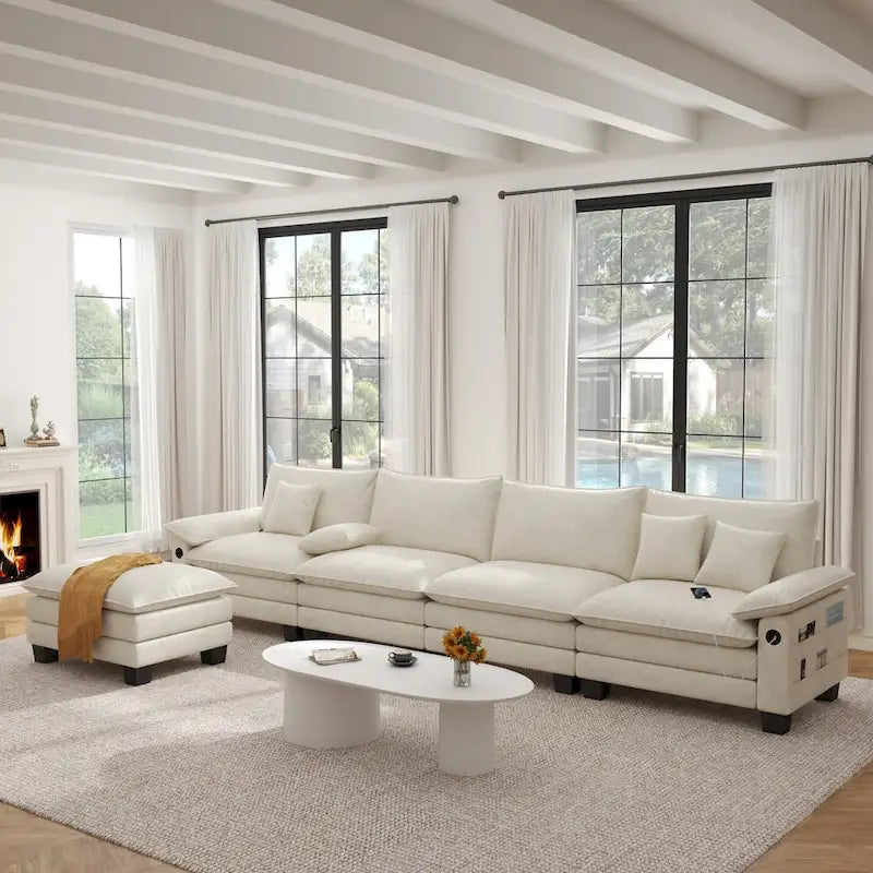 5-Sitzer Modulares Schlafsofa-Set, Wandelbares L-förmiges Sofa für das Wohnzimmer