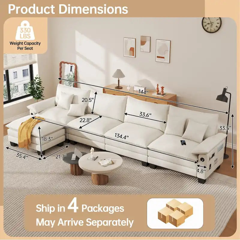 5-Sitzer Modulares Schlafsofa-Set, Wandelbares L-förmiges Sofa für das Wohnzimmer