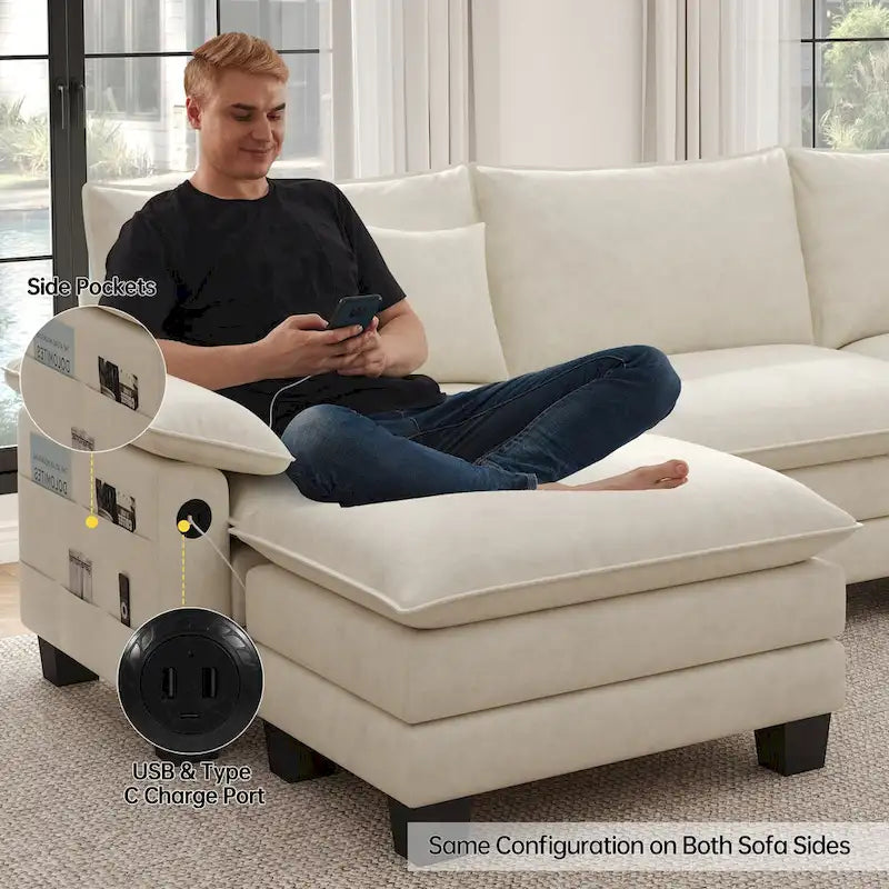 5-Sitzer Modulares Schlafsofa-Set, Wandelbares L-förmiges Sofa für das Wohnzimmer