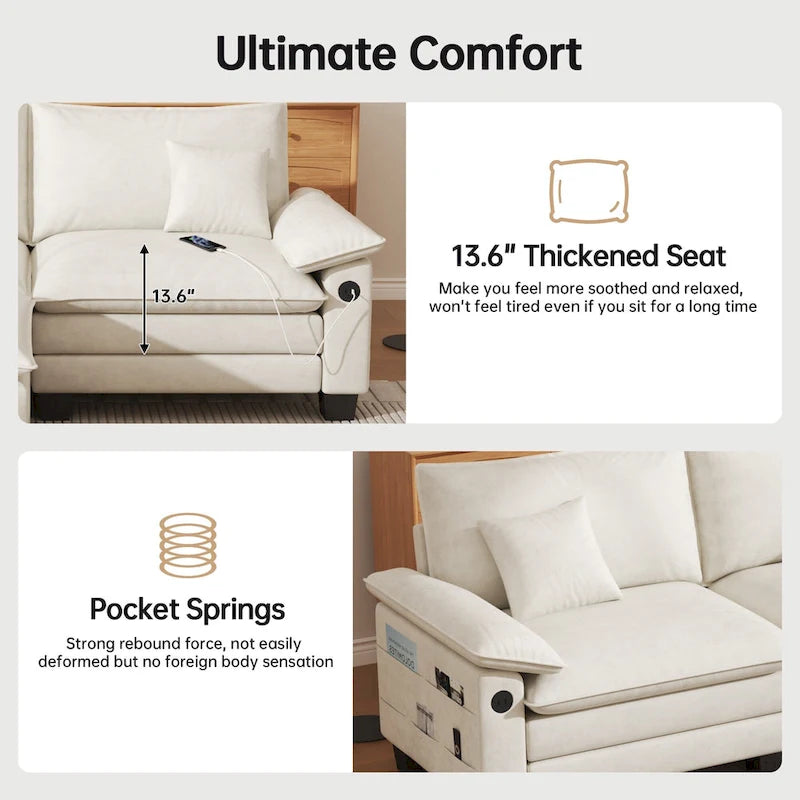 5-Sitzer Modulares Schlafsofa-Set, Wandelbares L-förmiges Sofa für das Wohnzimmer