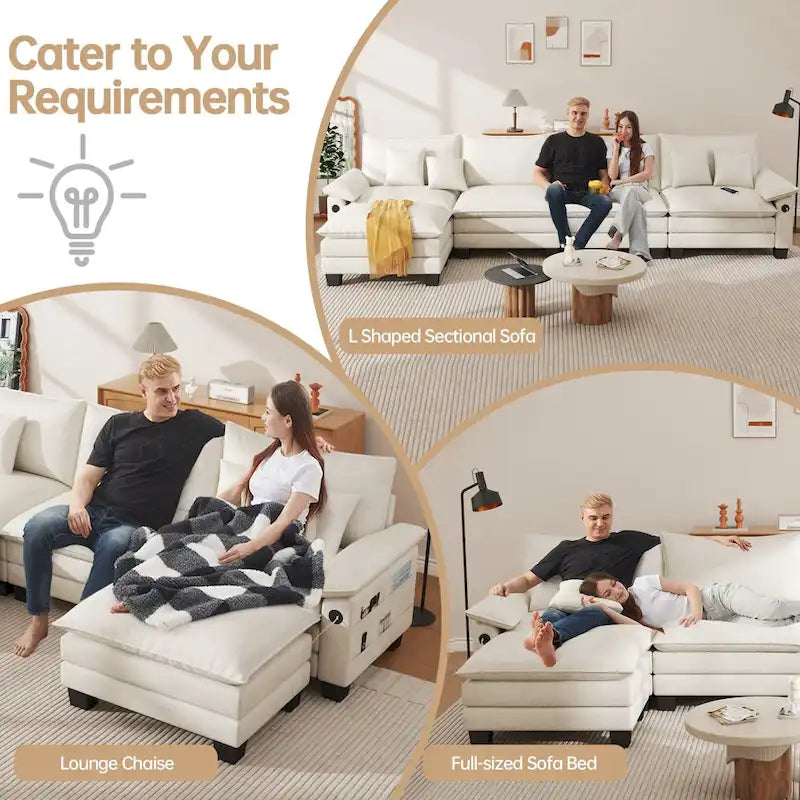 5-Sitzer Modulares Schlafsofa-Set, Wandelbares L-förmiges Sofa für das Wohnzimmer