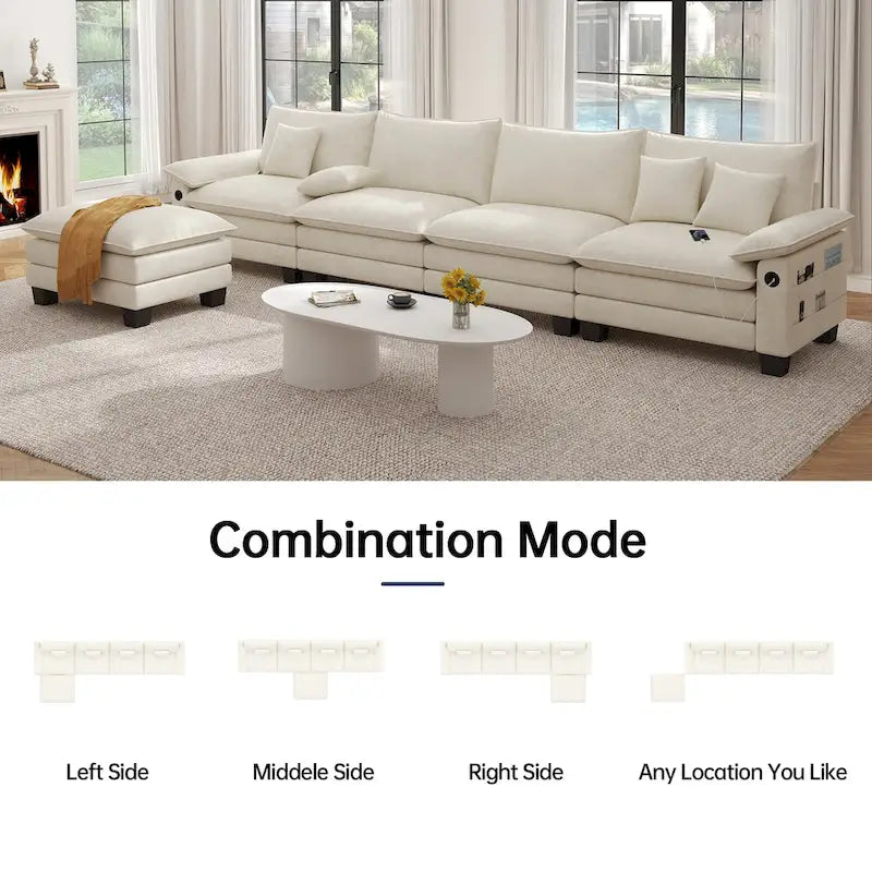 5-Sitzer Modulares Schlafsofa-Set, Wandelbares L-förmiges Sofa für das Wohnzimmer