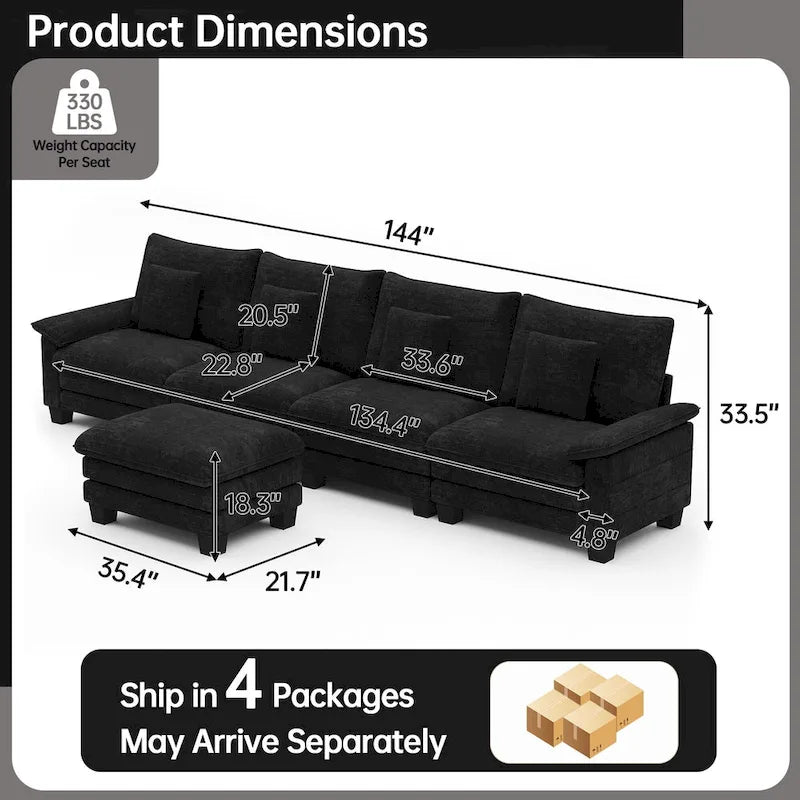 5-Sitzer Modulares Schlafsofa-Set, Wandelbares L-förmiges Sofa für das Wohnzimmer