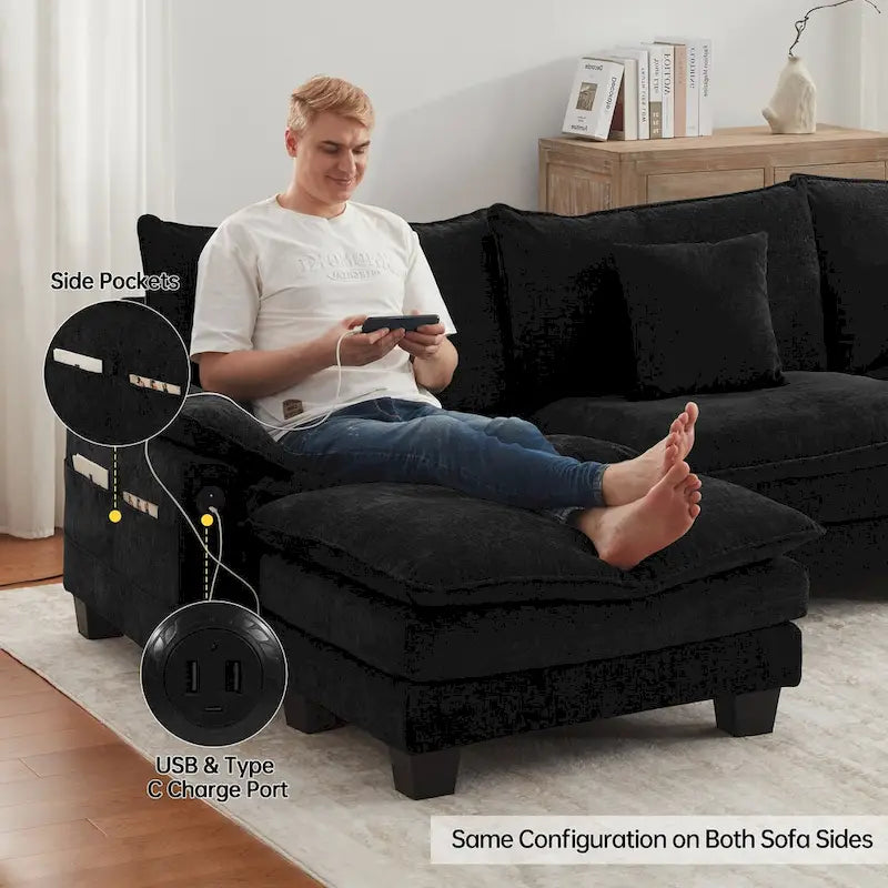 5-Sitzer Modulares Schlafsofa-Set, Wandelbares L-förmiges Sofa für das Wohnzimmer