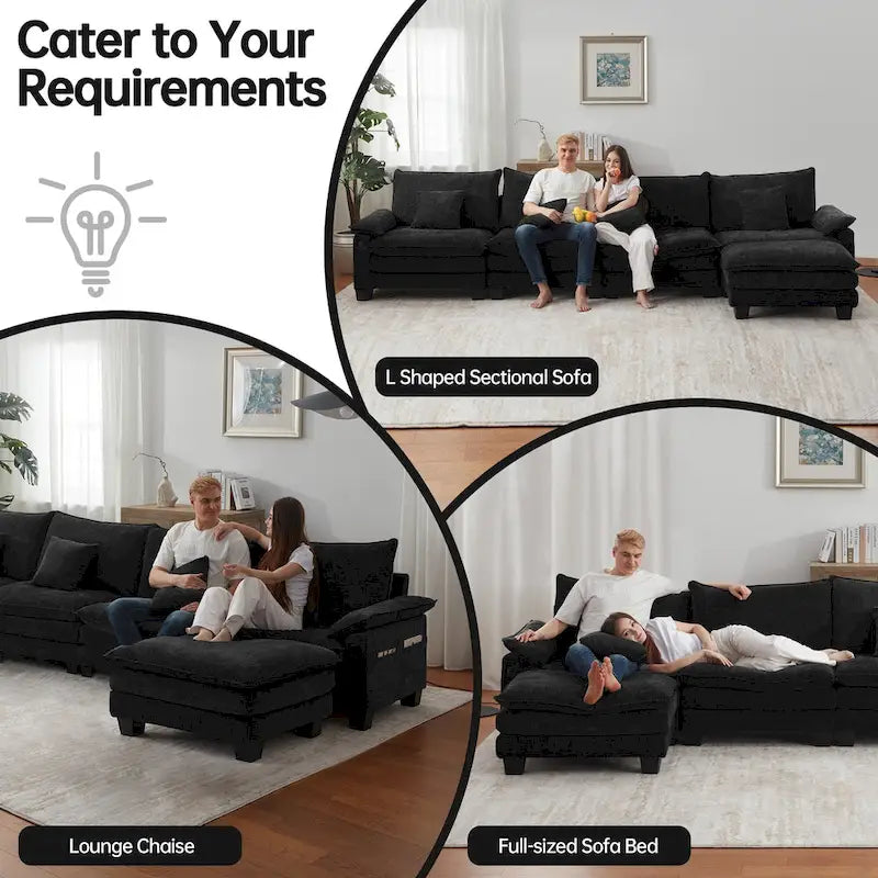 5-Sitzer Modulares Schlafsofa-Set, Wandelbares L-förmiges Sofa für das Wohnzimmer