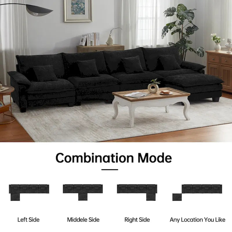 5-Sitzer Modulares Schlafsofa-Set, Wandelbares L-förmiges Sofa für das Wohnzimmer