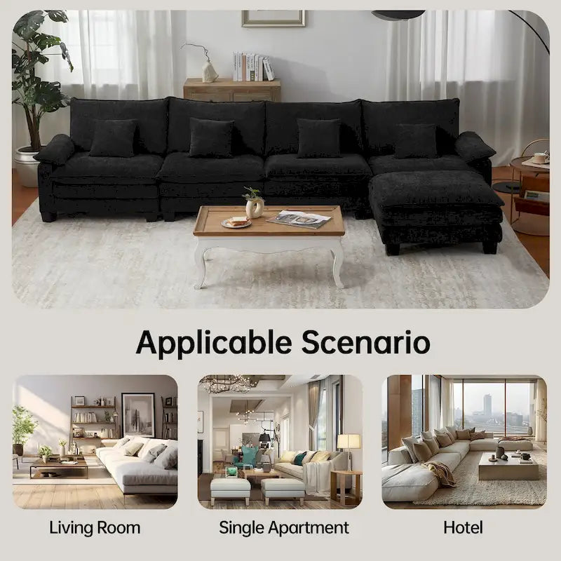5-Sitzer Modulares Schlafsofa-Set, Wandelbares L-förmiges Sofa für das Wohnzimmer