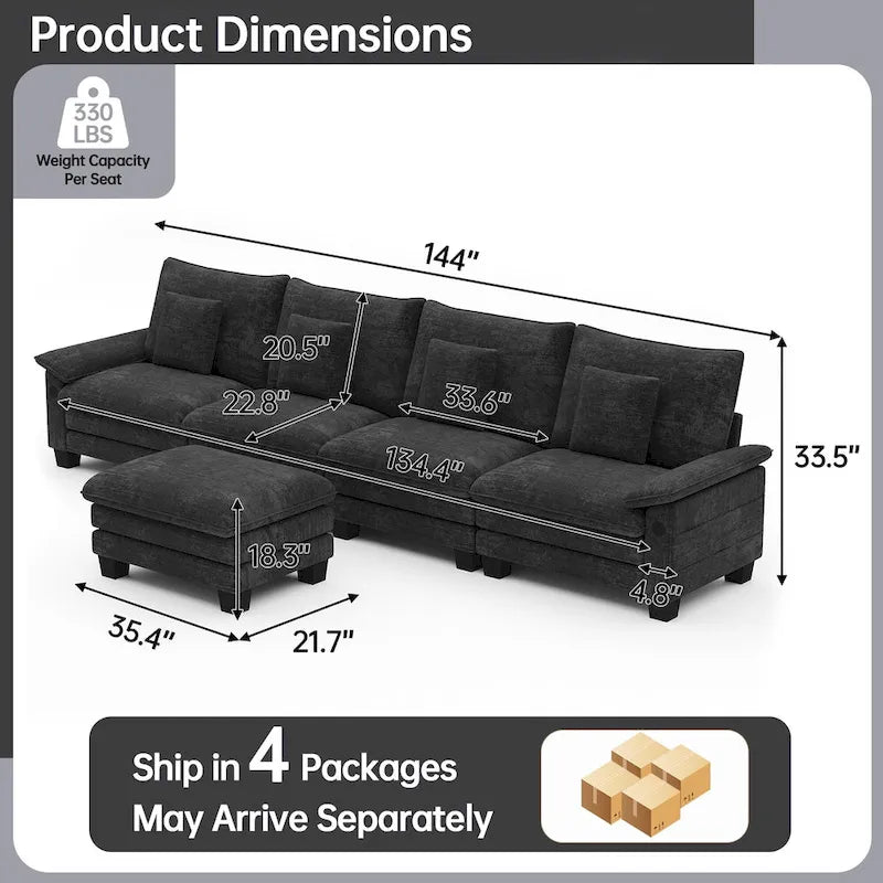 5-Sitzer Modulares Schlafsofa-Set, Wandelbares L-förmiges Sofa für das Wohnzimmer