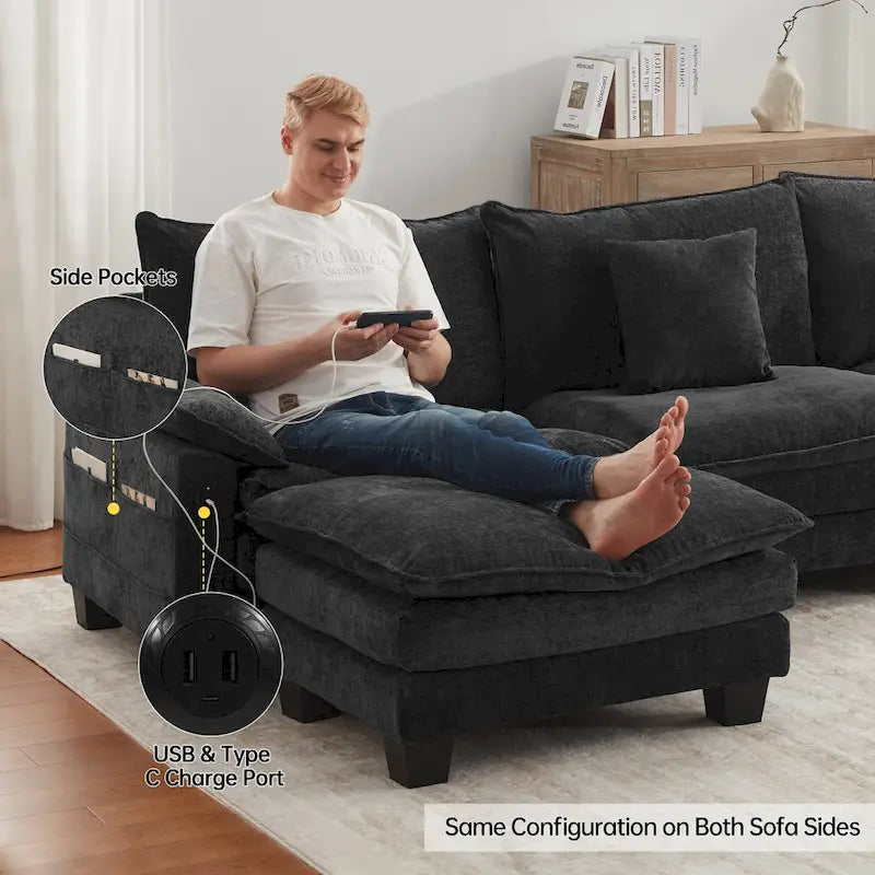 5-Sitzer Modulares Schlafsofa-Set, Wandelbares L-förmiges Sofa für das Wohnzimmer