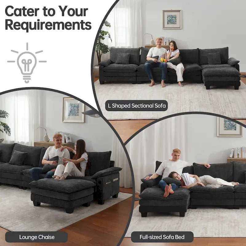 5-Sitzer Modulares Schlafsofa-Set, Wandelbares L-förmiges Sofa für das Wohnzimmer
